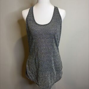 Studio Y Tank Top Sz L Womens Shimmer Semi-Sheer Silver Metallic Club Wear NYE